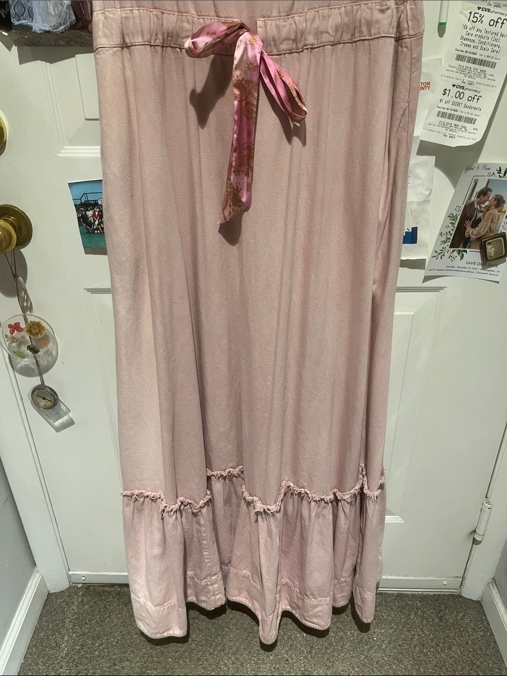 Free People Roucha Pink V-Neck Maxi Dress with Tie Detail - Picture 8 of 9